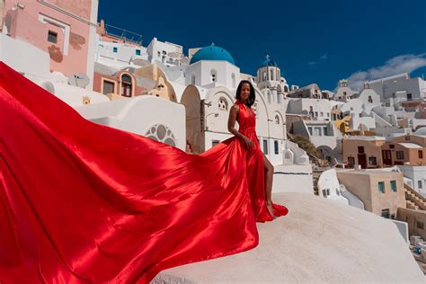 red dress photoshoot santorini.